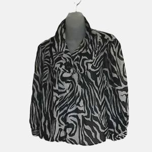 SERE NADE Black & White Zebra Print Lightweight Shacket Blouse Open Front XL